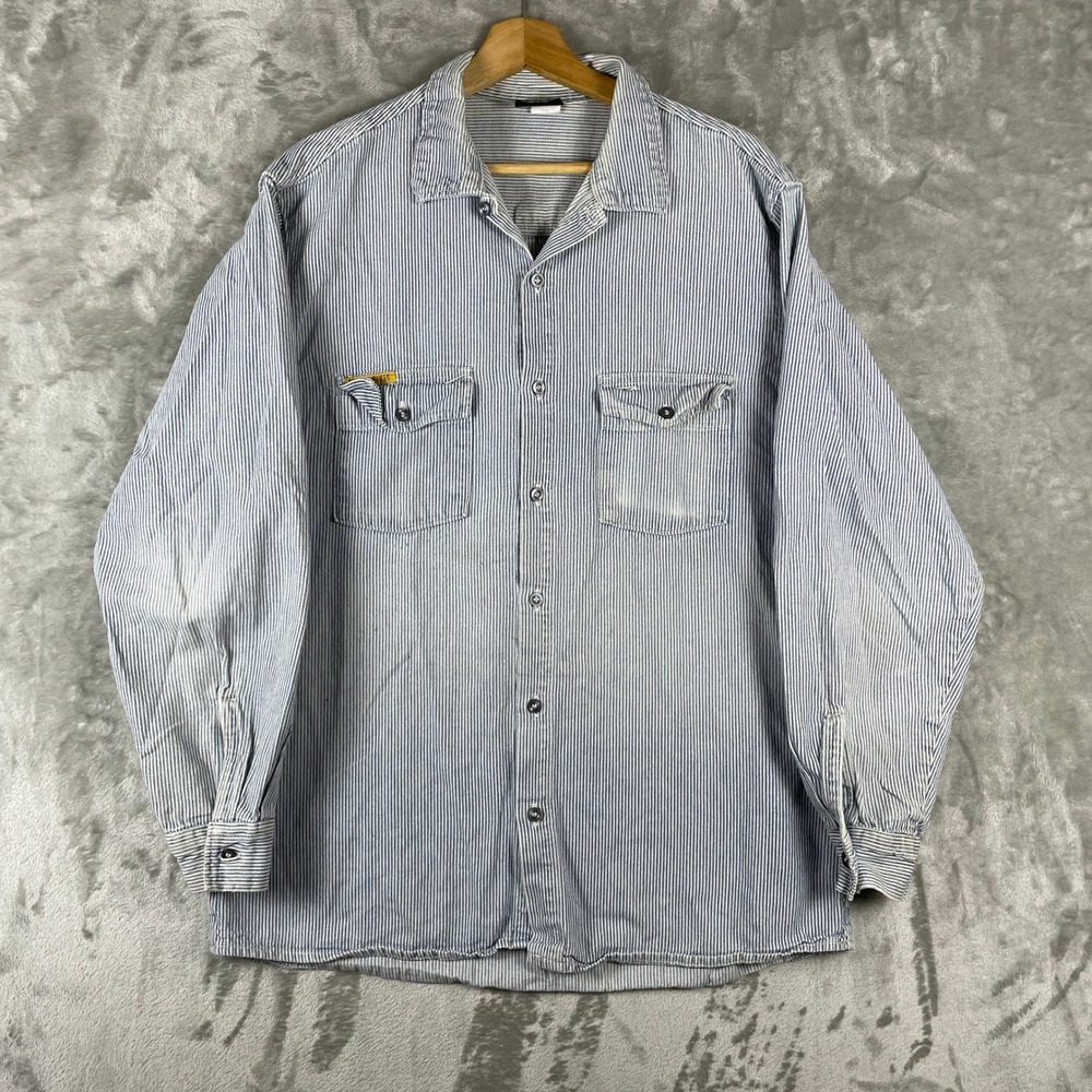 Vintage Prison Blues PRSN BLU Hickory Stripe Shirt Mens Large Sun Faded USA 90s